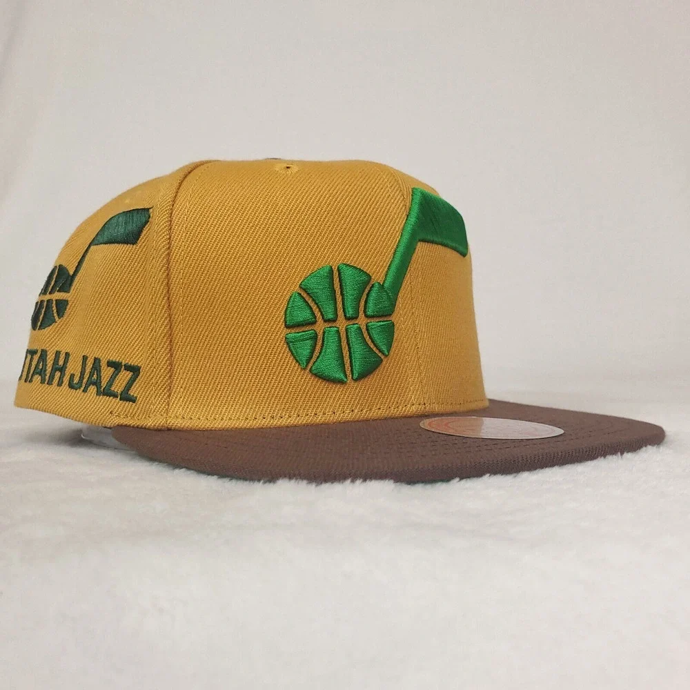 Utah Jazz Mitchell & Ness NBA‎ Snapback Hat Cap Green 3D Logo Khaki Brown NWT - Picture 3 of 8